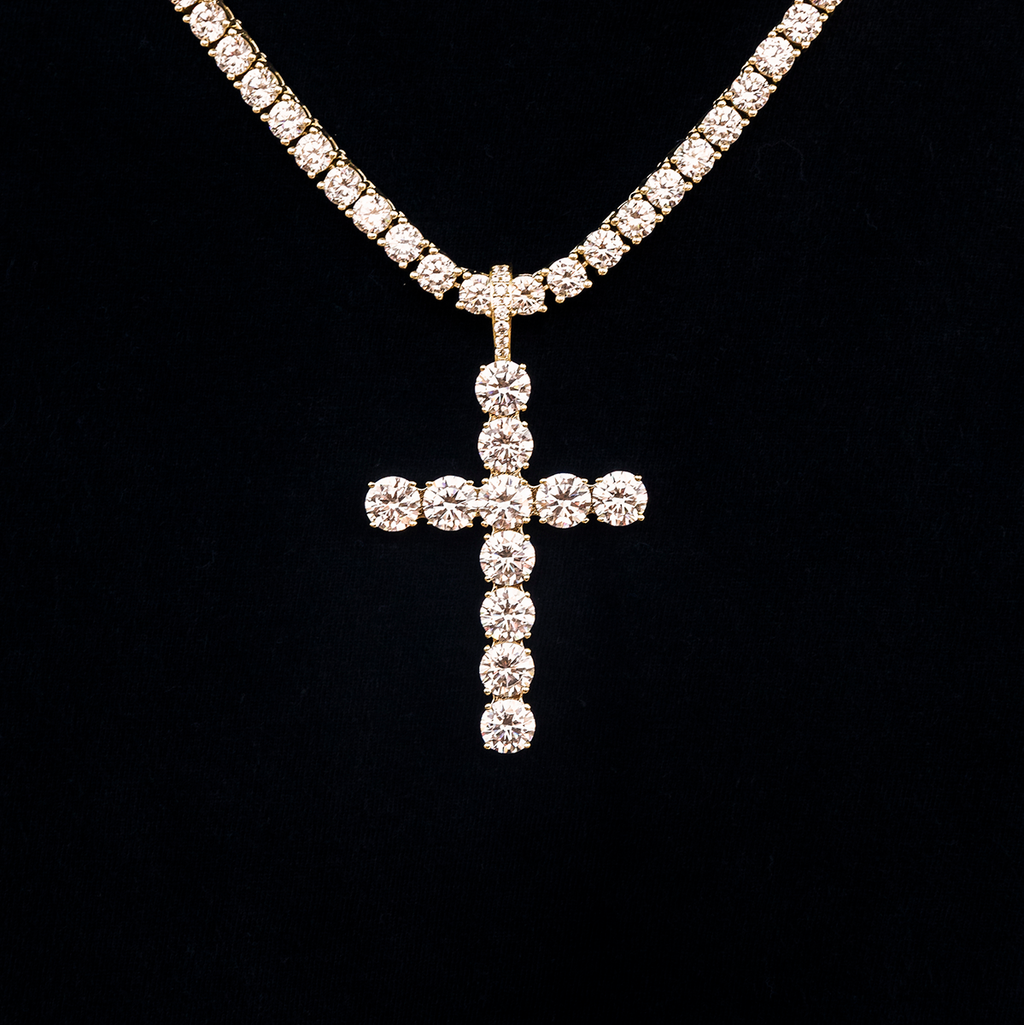 Large Diamond Cross Pendant in Yellow Gold