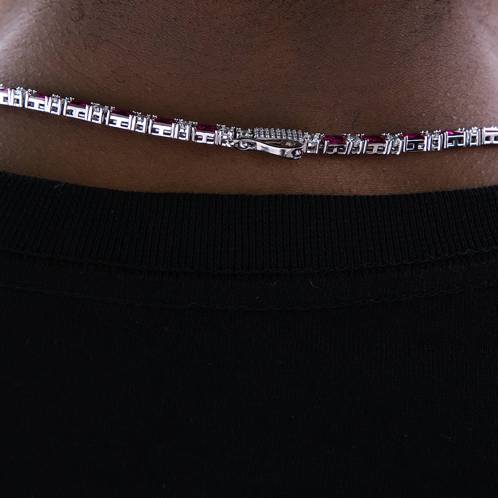 Ruby Baguette Tennis Chain in White Gold - 4MM