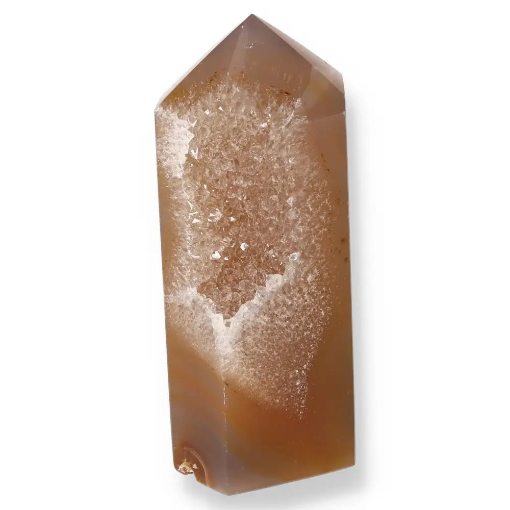 Agate Geoded Points Light brown with white veining. 037457