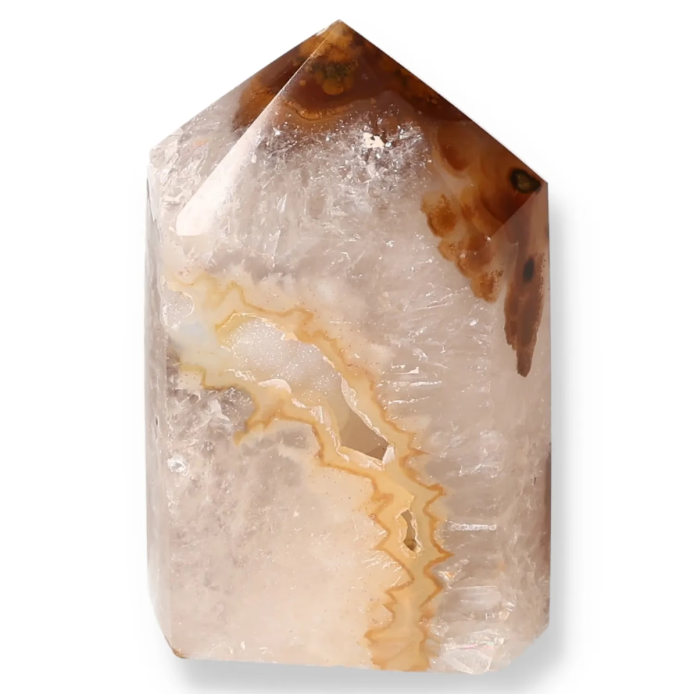 Agate Geoded Points White with brown and golden tones. 036566