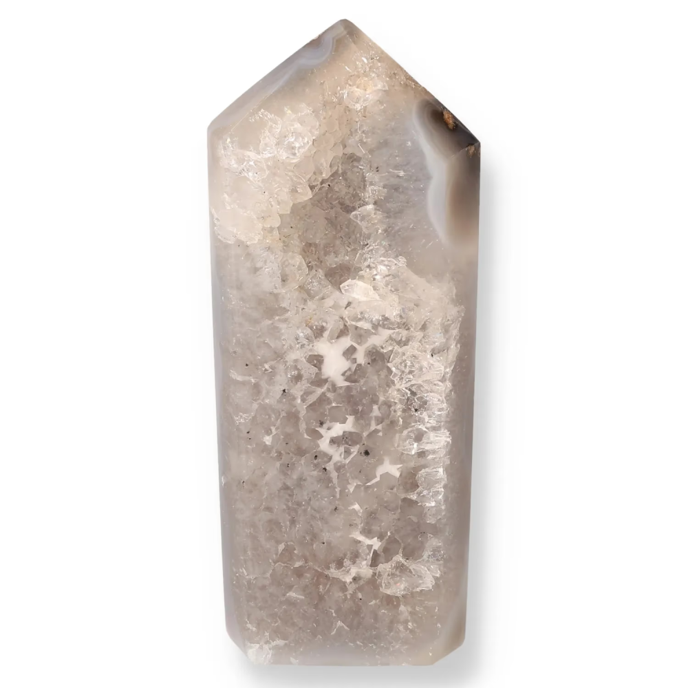 Agate Geoded Points Beige and light brown with white spots. 037433