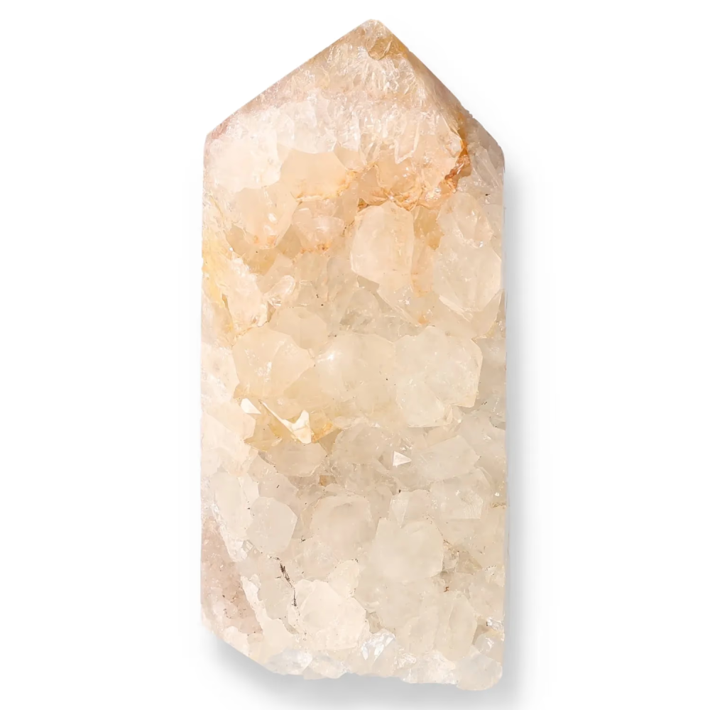 Agate Geoded Points Light beige crystal with subtle yellow-orange spots. 039543
