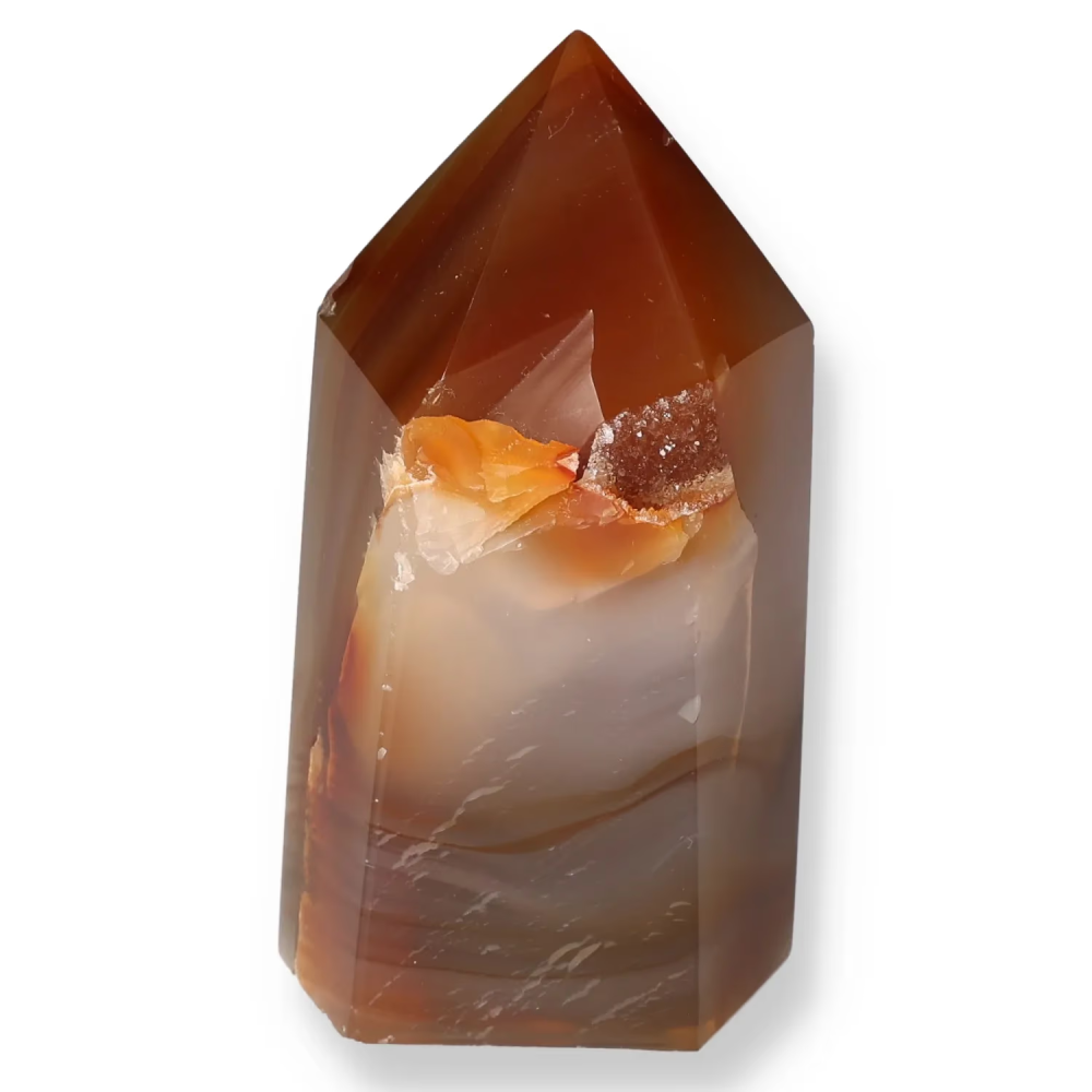 Agate Geoded Points Orange with golden and brown tones. 039970