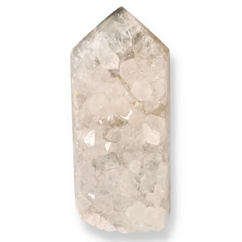 Agate Geoded Points Light beige crystal with a soft, matte finish. 040013
