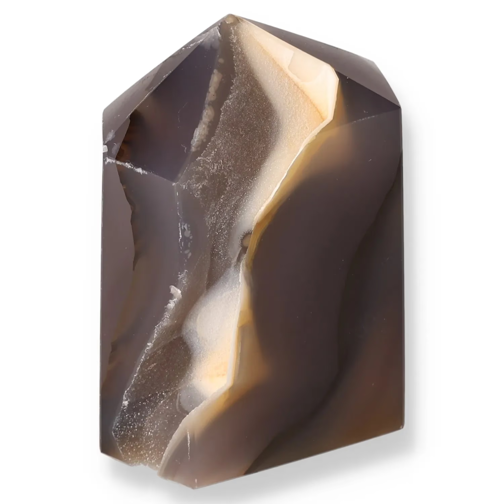 Agate Geoded Points Black with beige and cream swirls. 041638