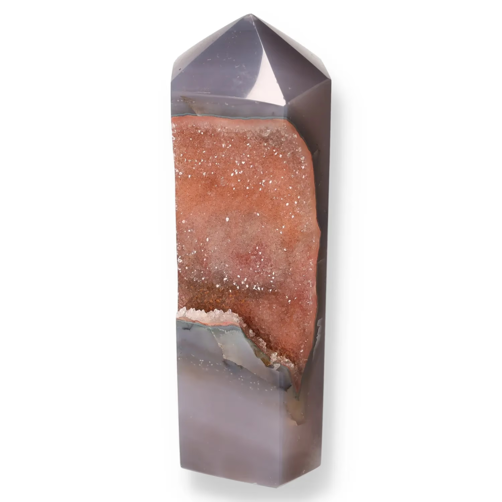 Agate Geoded Points Gray with white and light brown tones. 041737