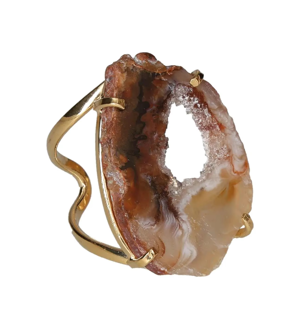 Agate Geode Slice Arc And Wire Ring Gold 599962 P30