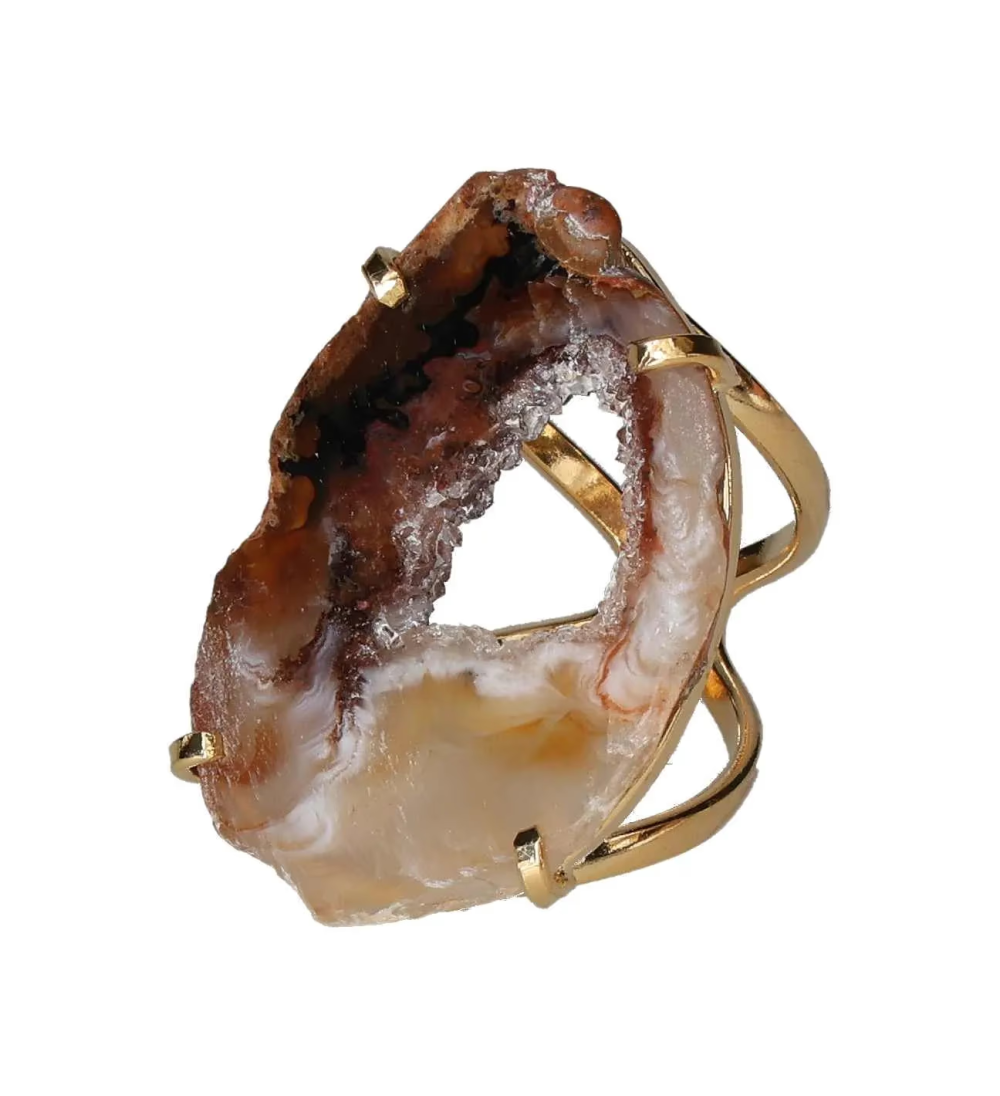 Agate Geode Slice Arc And Wire Ring Gold 599962 P30