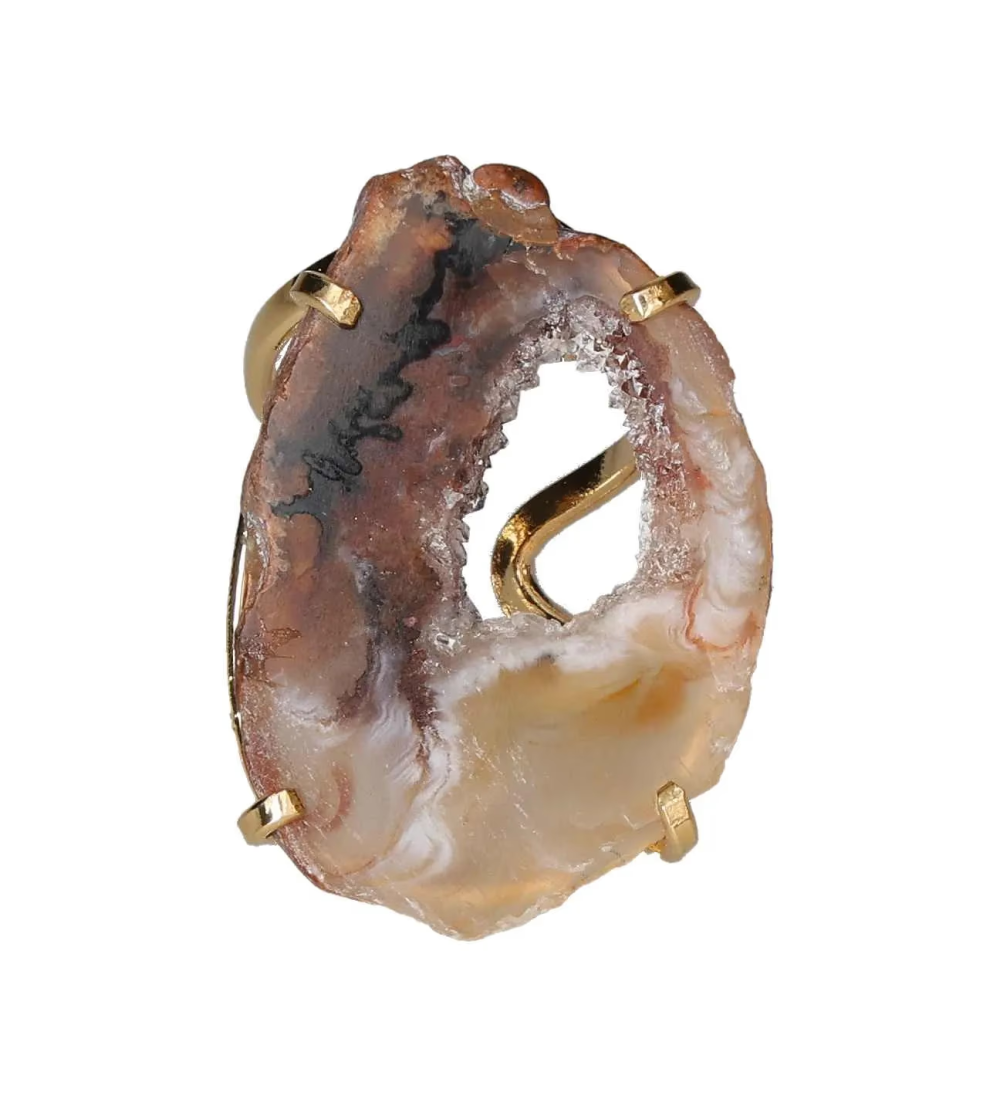 Agate Geode Slice Arc And Wire Ring Gold 599962 P30