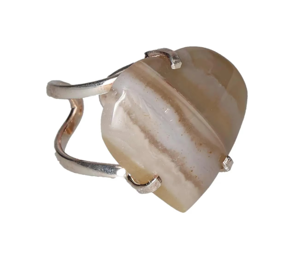 Agate Heart Cabochon Arc And Wire Ring Silver 602051 P30