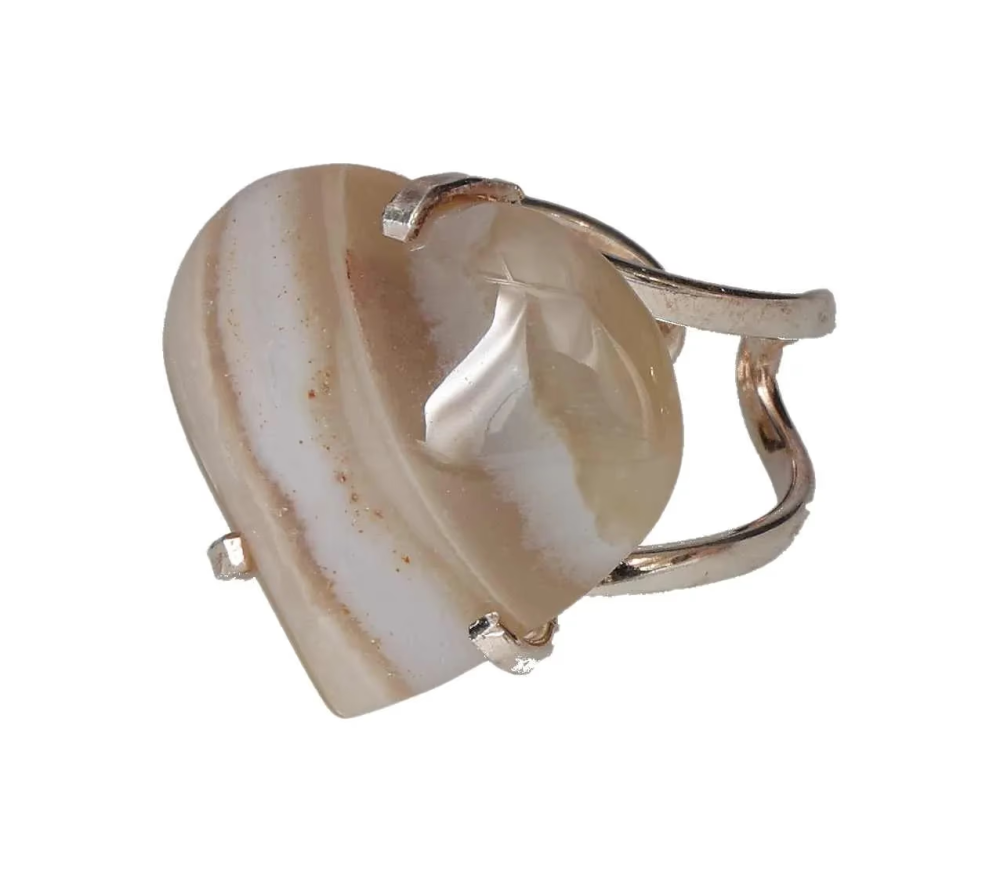 Agate Heart Cabochon Arc And Wire Ring Silver 602051 P30