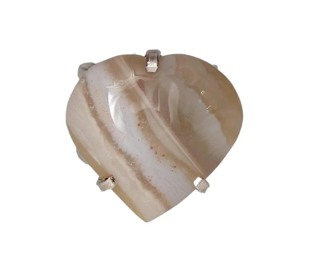 Agate Heart Cabochon Arc And Wire Ring Silver 602051 P30