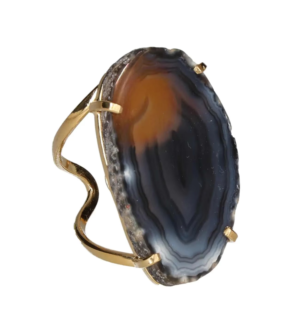 Agate Slice Arc And Wire Ring Gold 603126 P30