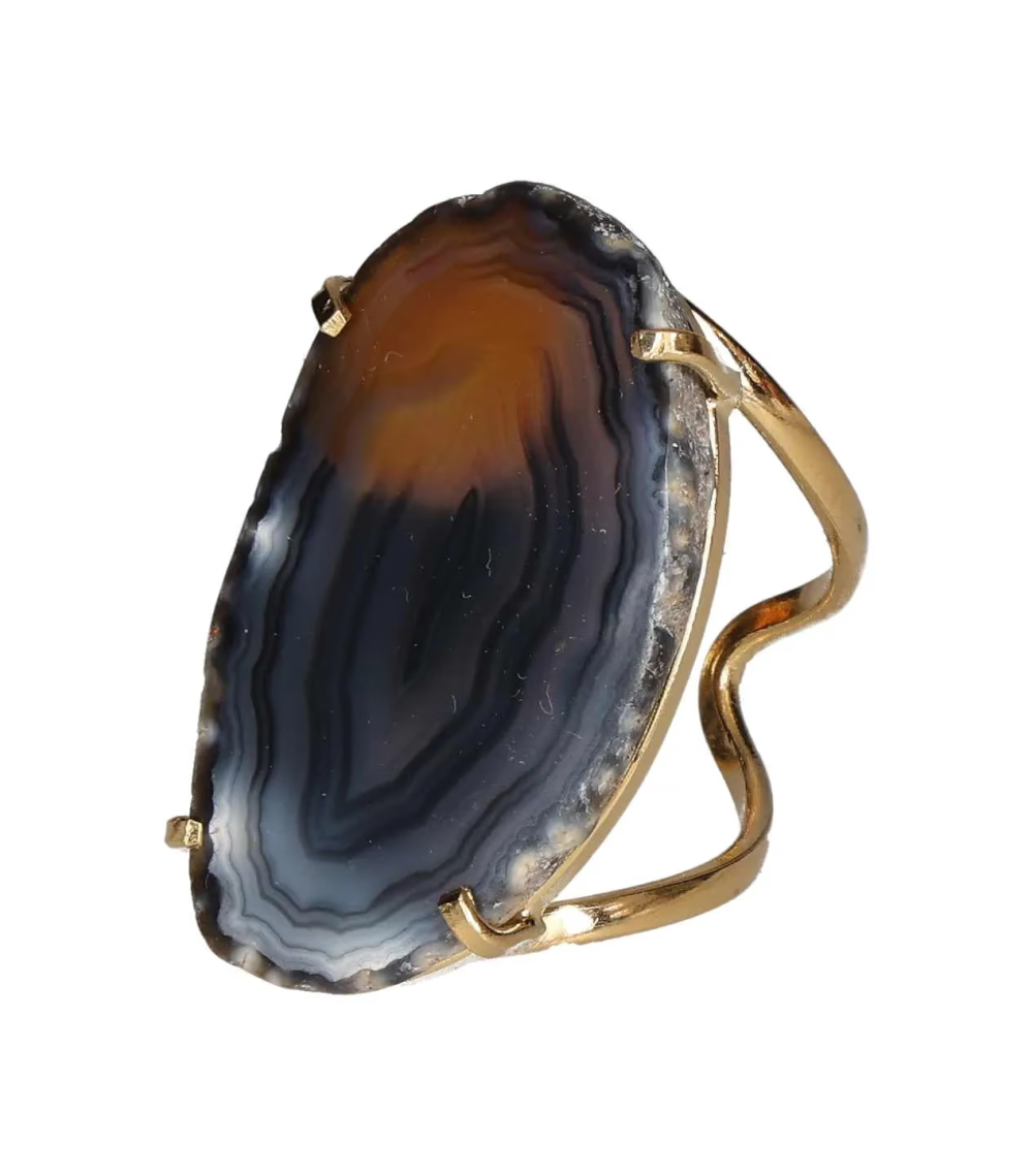 Agate Slice Arc And Wire Ring Gold 603126 P30