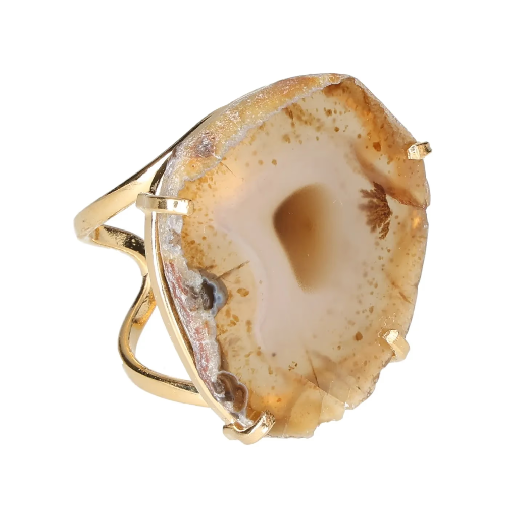 Agate Slice Arc And Wire Ring Gold 603140 P30