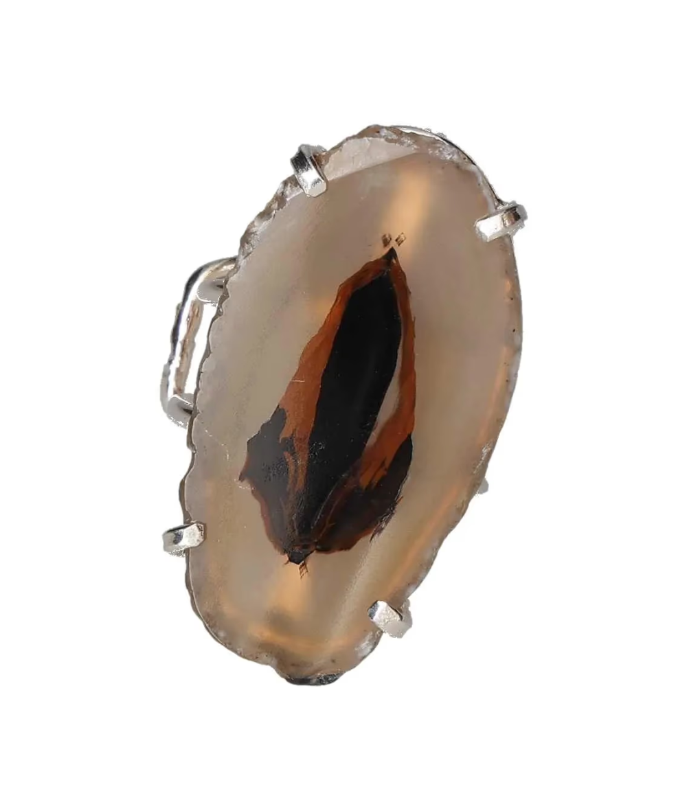 Agate Slice Arc And Wire Ring Silver 603249 P30