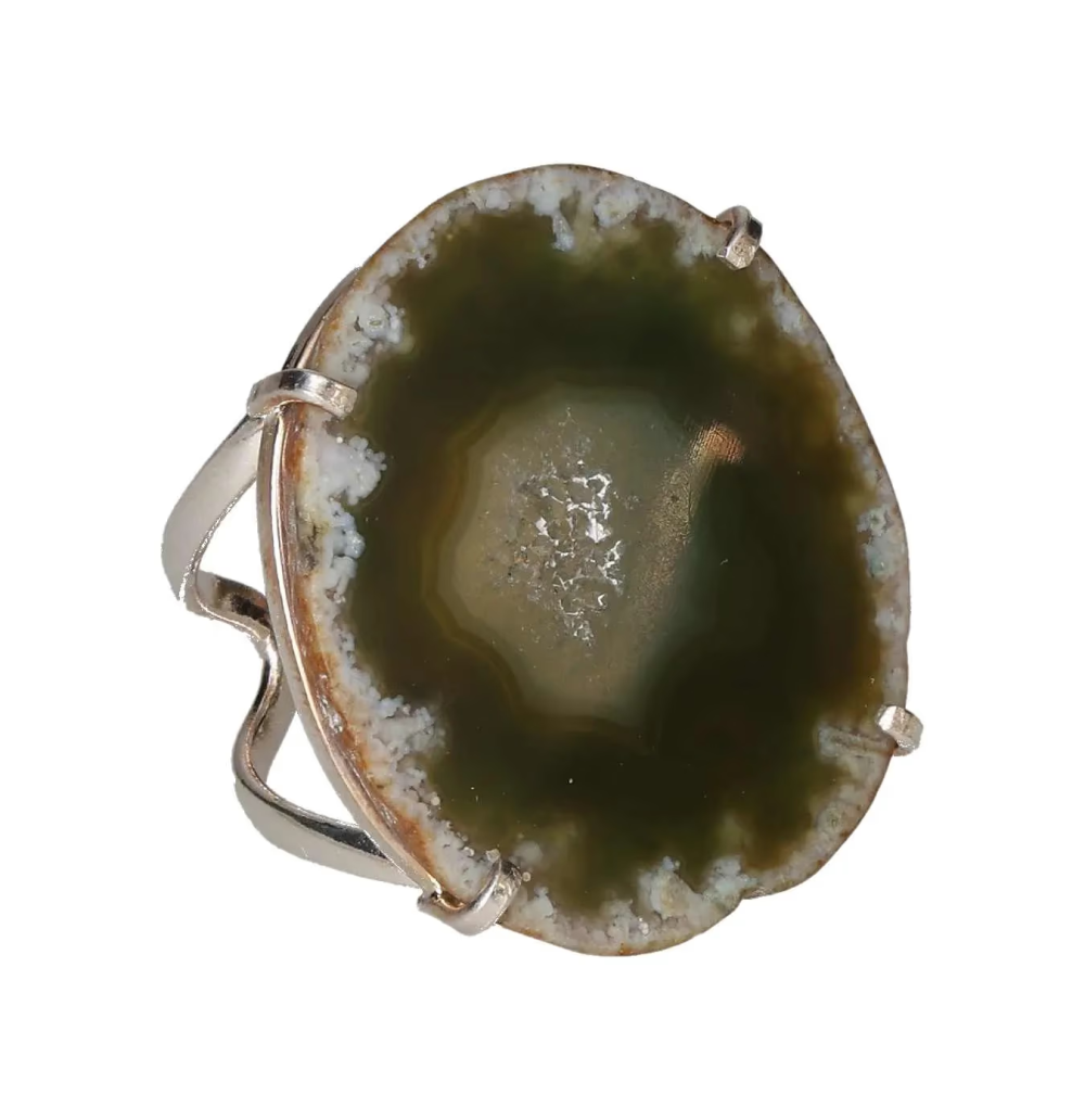 Agate Slice Arc And Wire Ring Silver 603287 P30