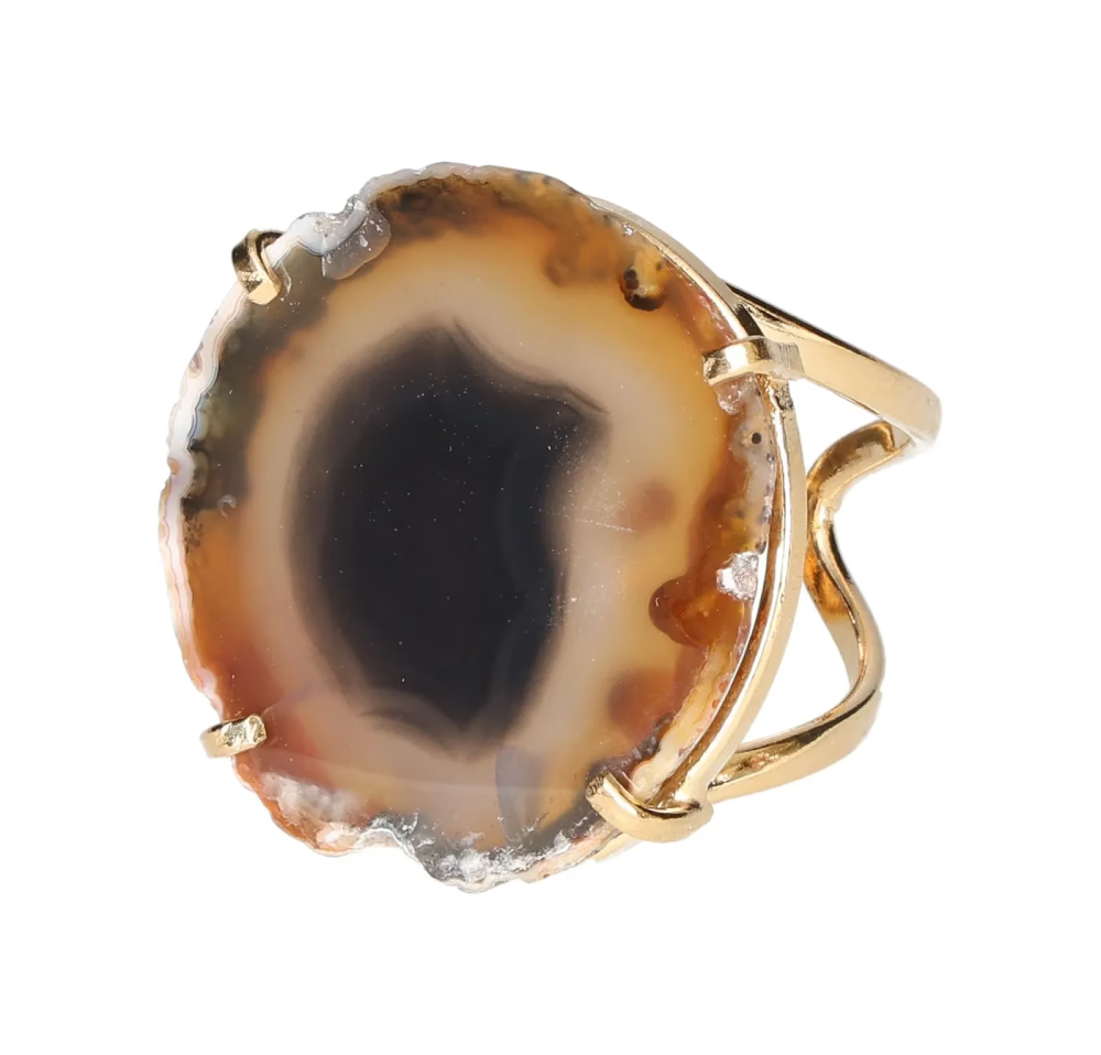 Agate Slice Arc And Wire Ring Gold 604659