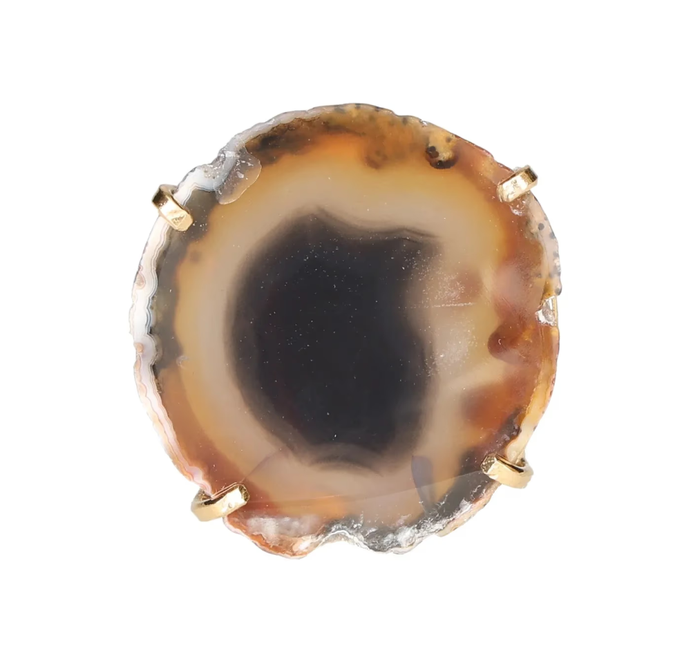 Agate Slice Arc And Wire Ring Gold 604659