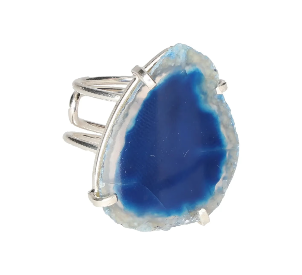 Agate Slice Arc And Wire Ring Silver 604901