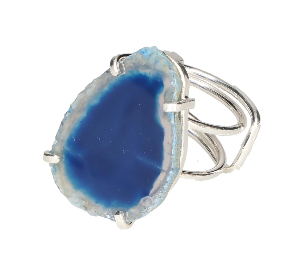 Agate Slice Arc And Wire Ring Silver 604901