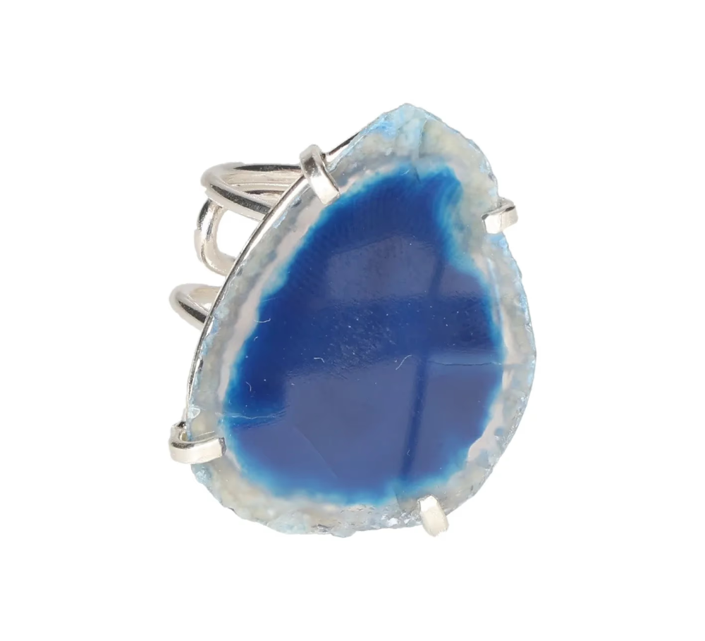 Agate Slice Arc And Wire Ring Silver 604901