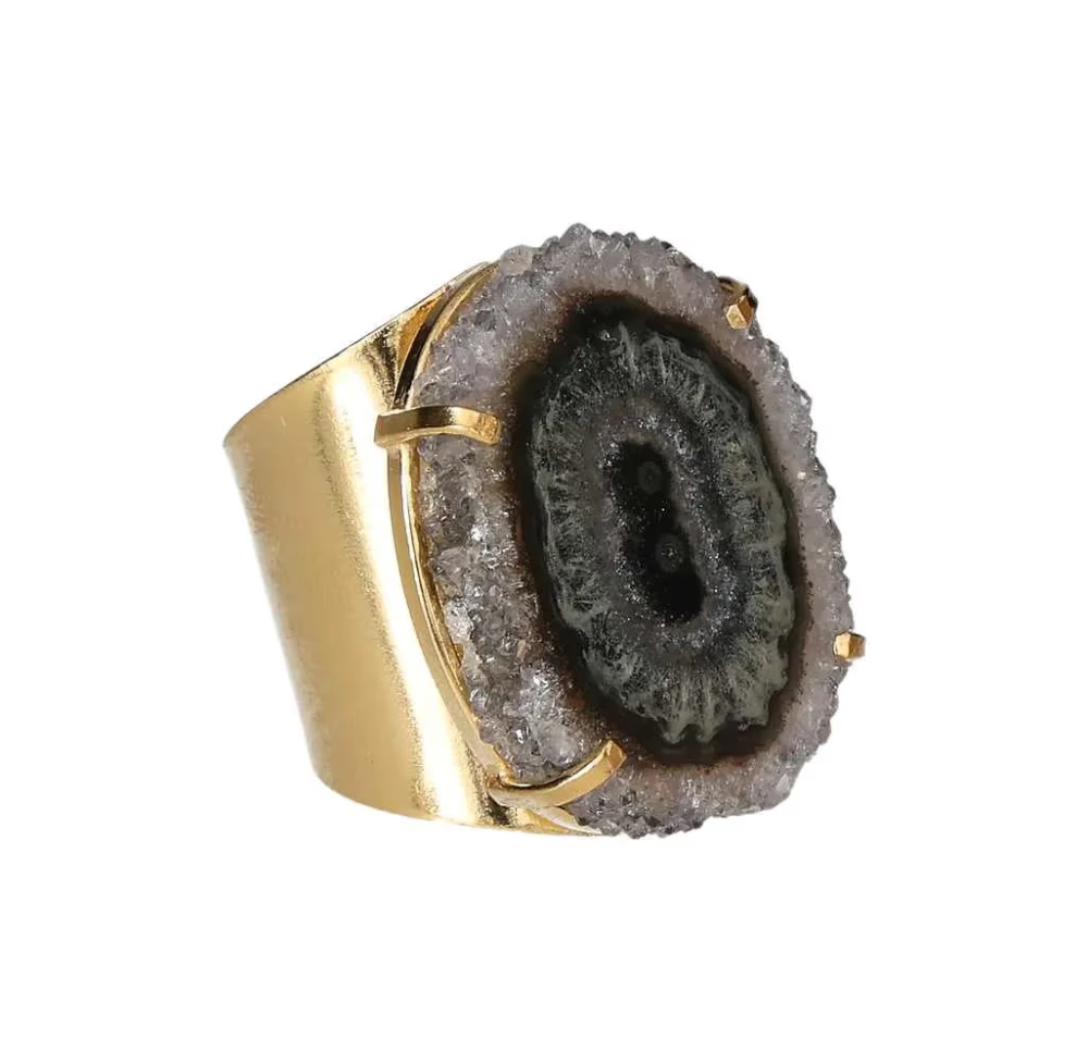 Agate Stalactite Cuff Ring – Radiant Formation in Gold 612982