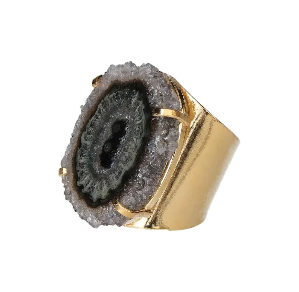 Agate Stalactite Cuff Ring – Radiant Formation in Gold 612982