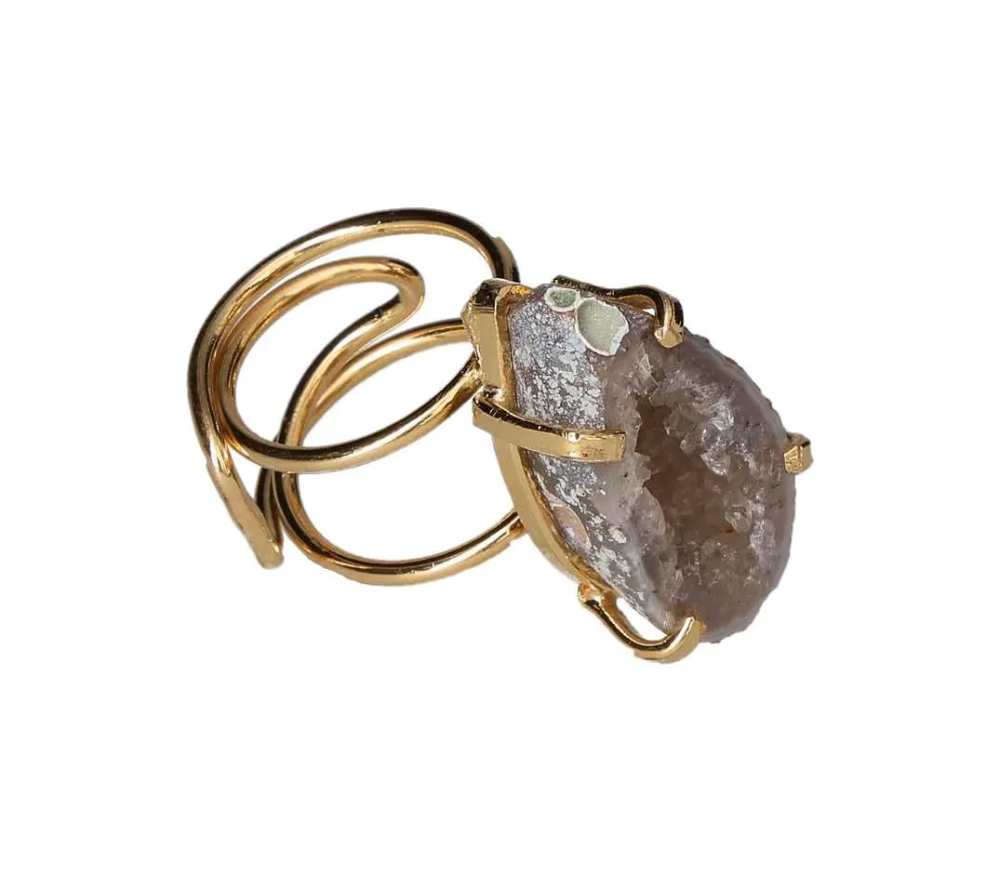Agate Geode Arc And Wire Ring Gold 613248
