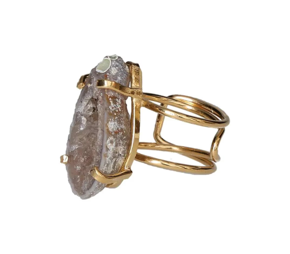 Agate Geode Arc And Wire Ring Gold 613248