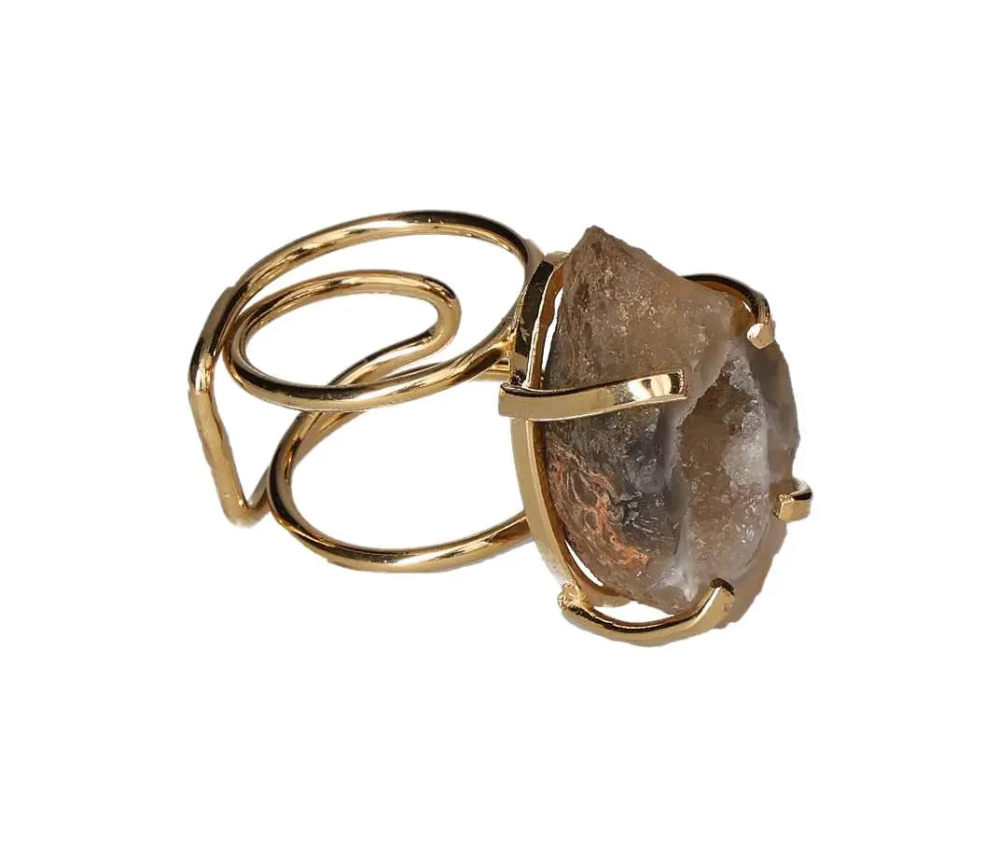 Agate Geode Arc And Wire Ring Gold 613262
