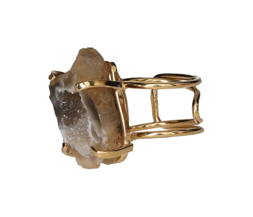 Agate Geode Arc And Wire Ring Gold 613262