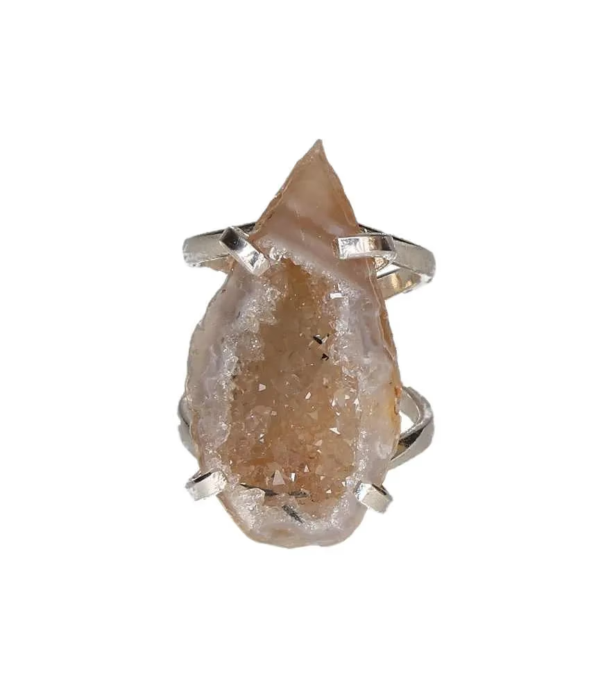 Agate Geode Arc And Wire Ring Silver 613538
