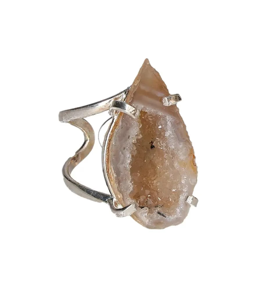Agate Geode Arc And Wire Ring Silver 613538