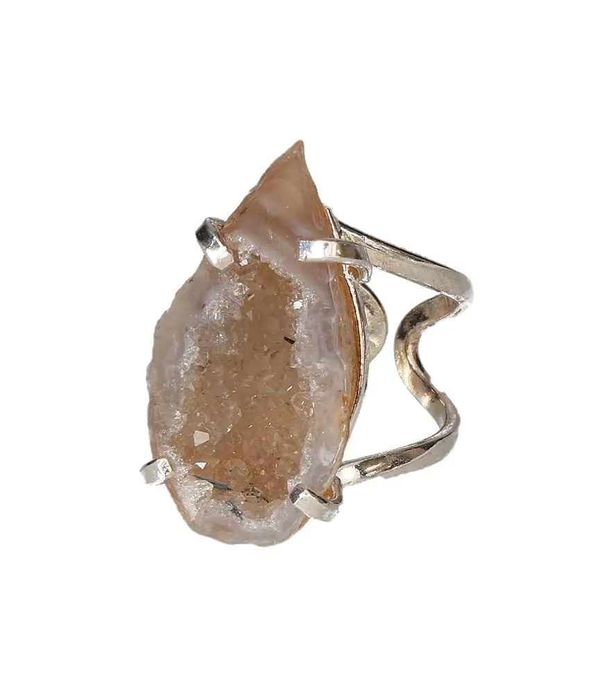 Agate Geode Arc And Wire Ring Silver 613538
