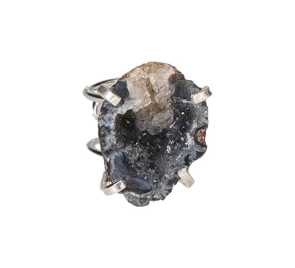 Agate Geode Arc And Wire Ring Silver 613576