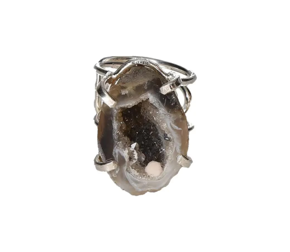 Agate Geode Arc And Wire Ring Silver 613583