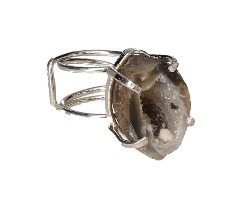 Agate Geode Arc And Wire Ring Silver 613583