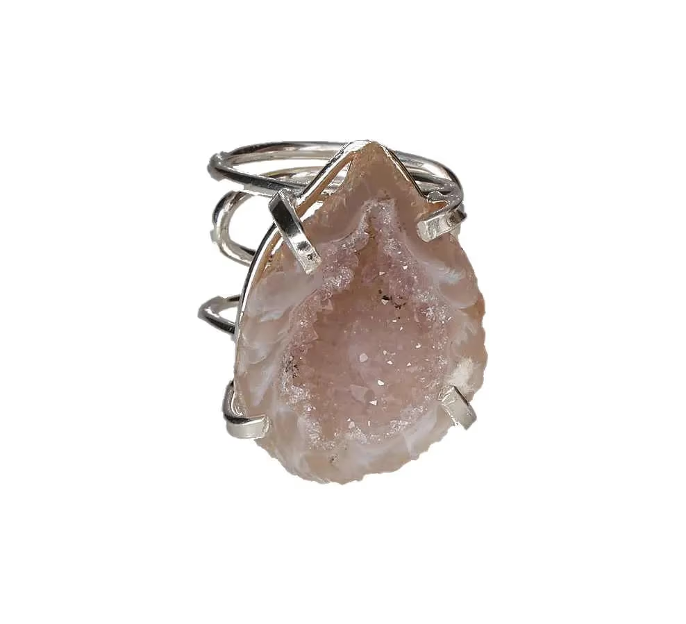 Agate Geode Arc And Wire Ring Silver 613606