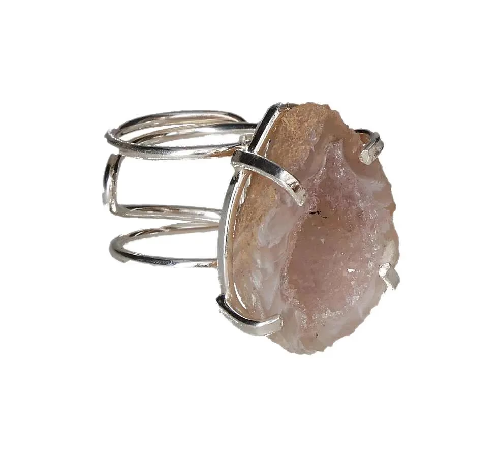 Agate Geode Arc And Wire Ring Silver 613606