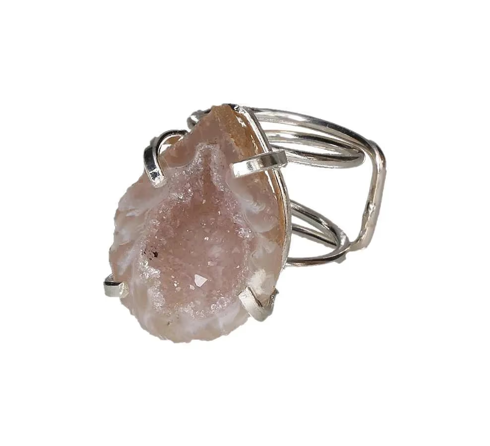 Agate Geode Arc And Wire Ring Silver 613606