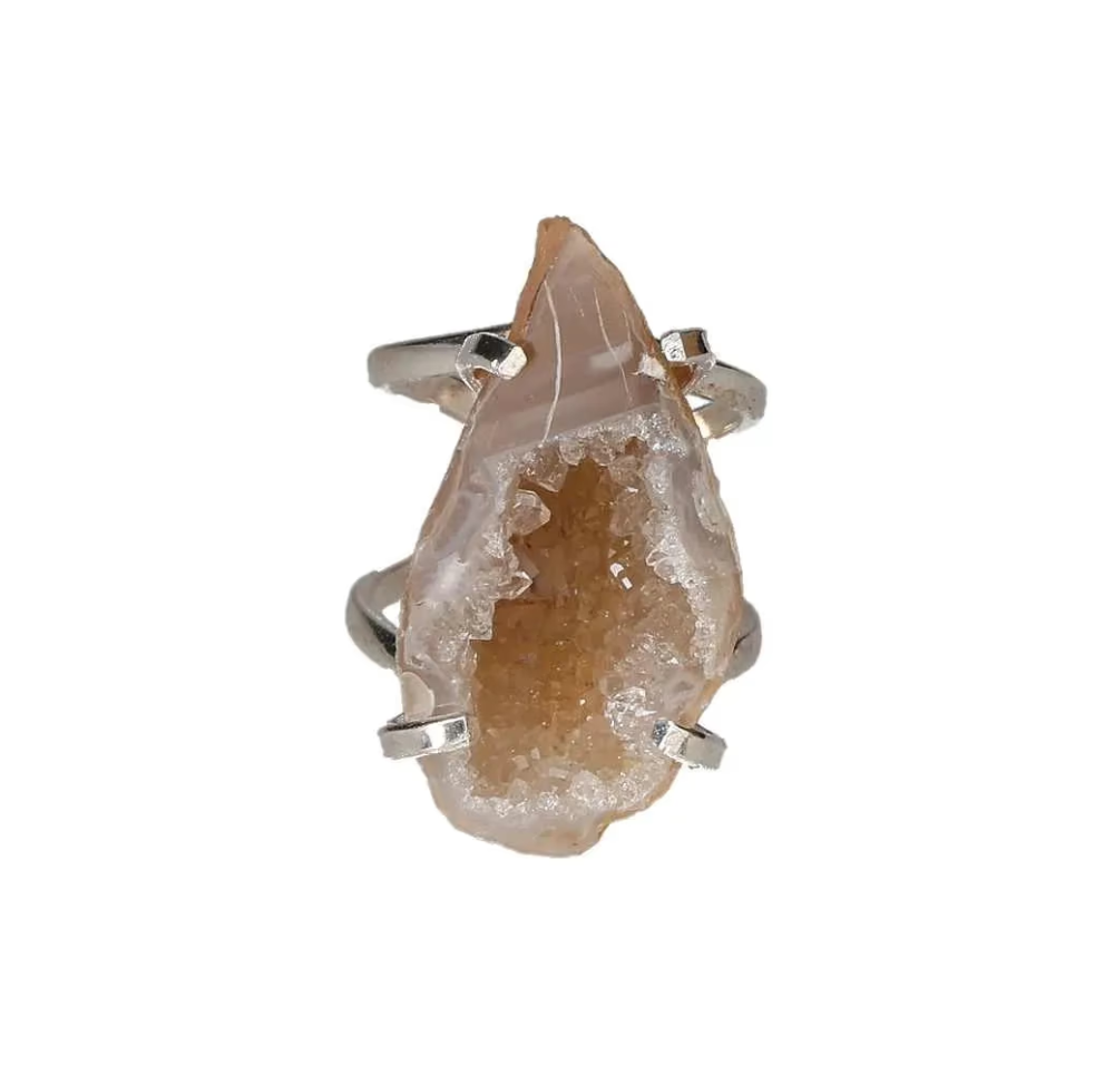 Agate Geode Arc And Wire Ring Silver 613620