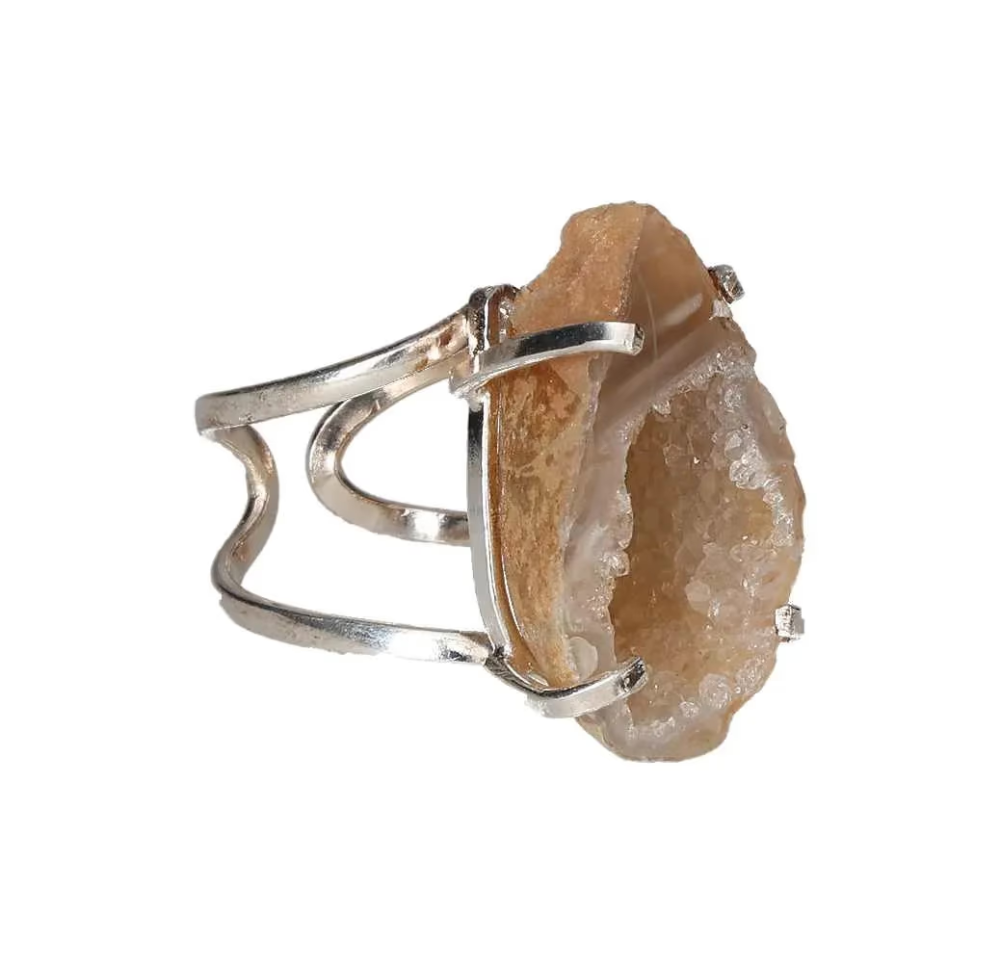 Agate Geode Arc And Wire Ring Silver 613620