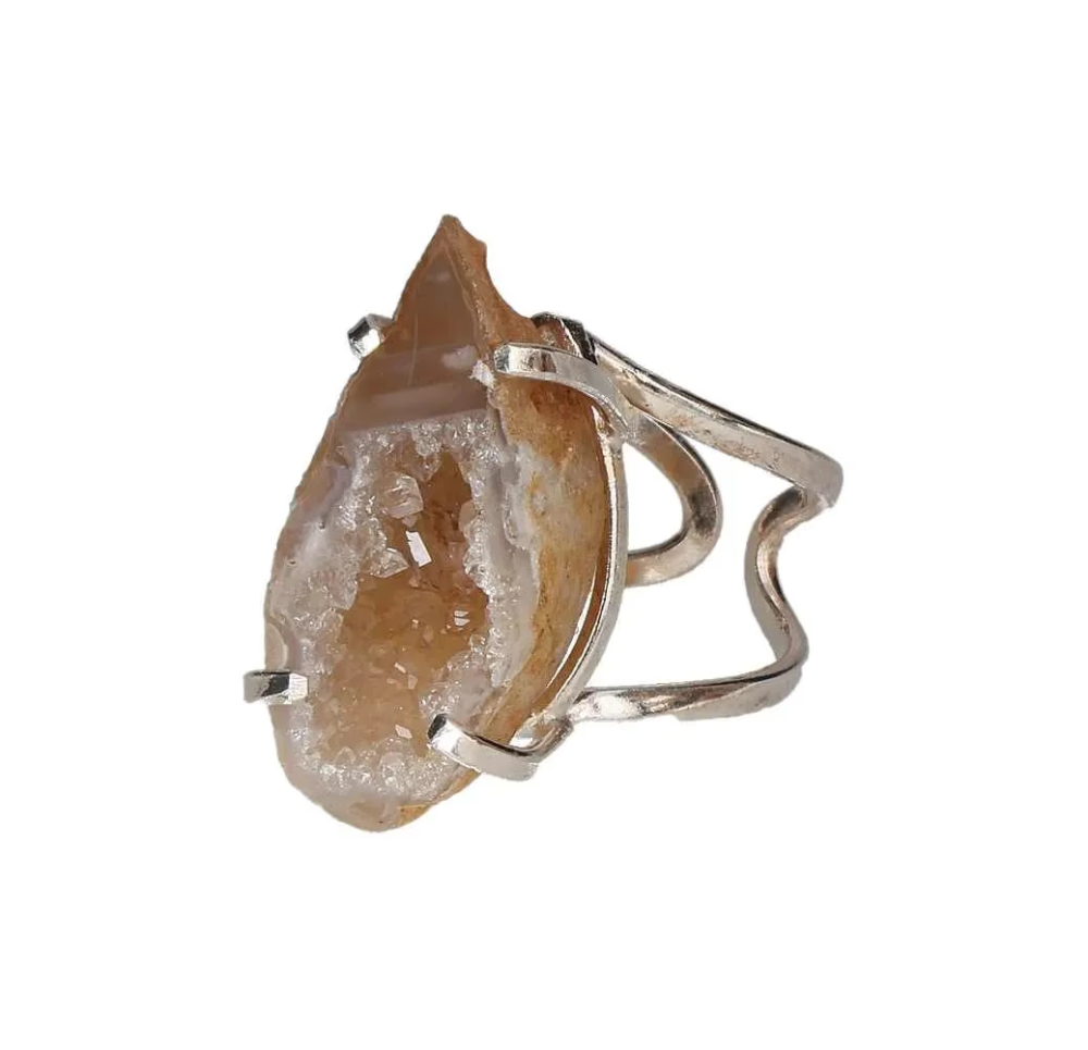 Agate Geode Arc And Wire Ring Silver 613620