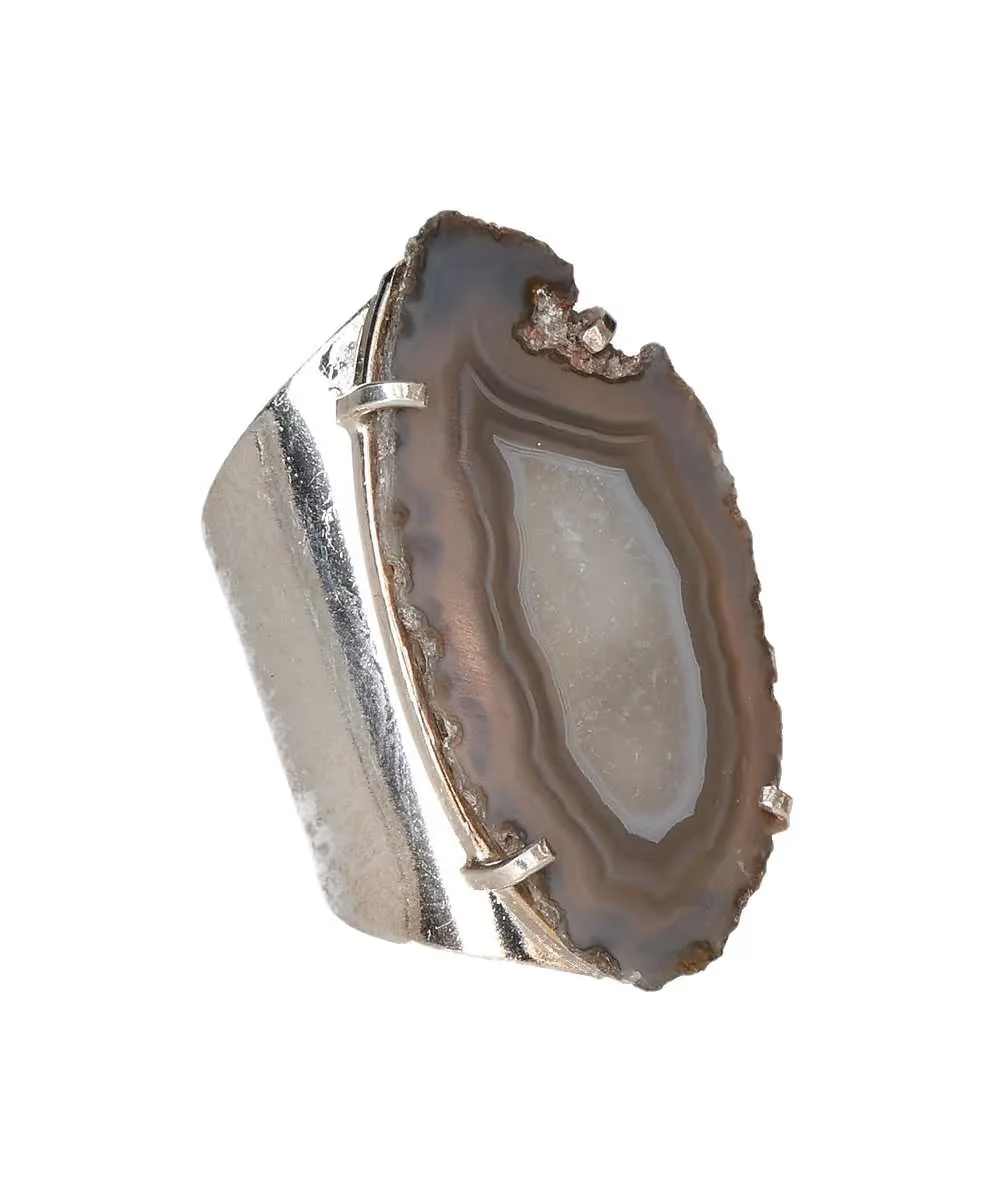 Agate Slice Cuff Ring – Silver Layers of Earth 614252