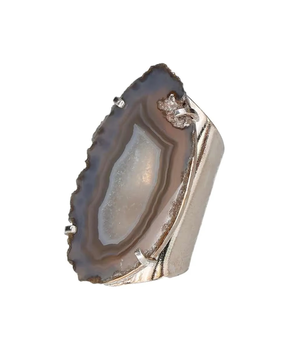 Agate Slice Cuff Ring – Silver Layers of Earth 614252