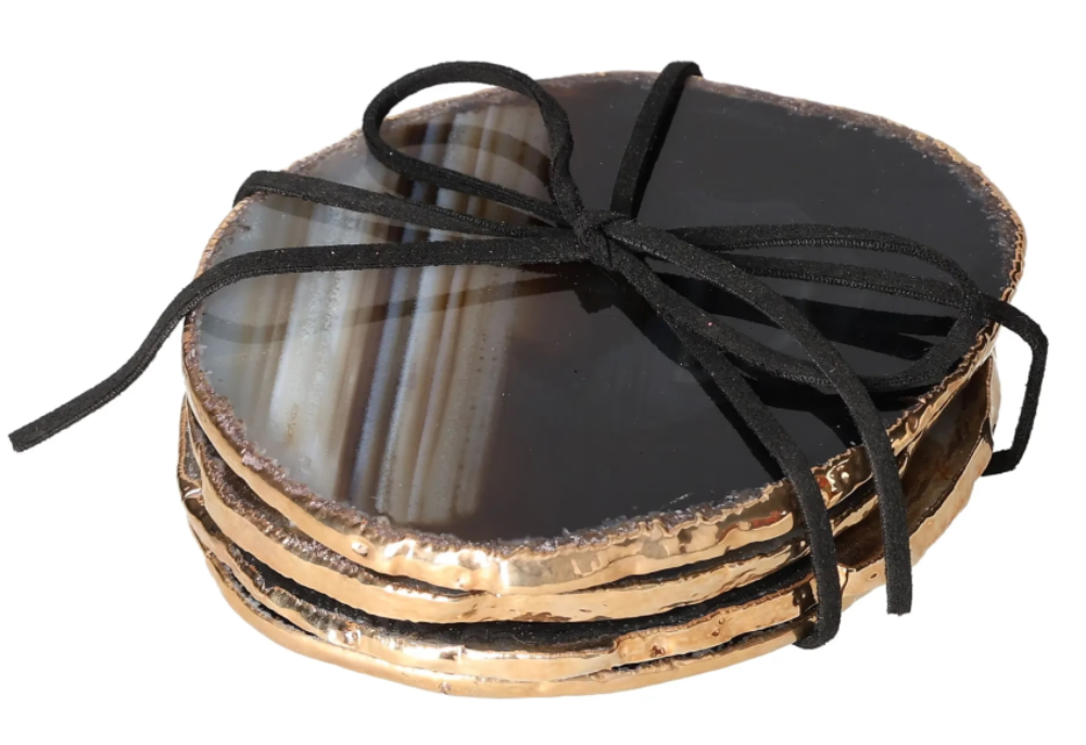 Agate Coasters Black With Gold Trim 625319