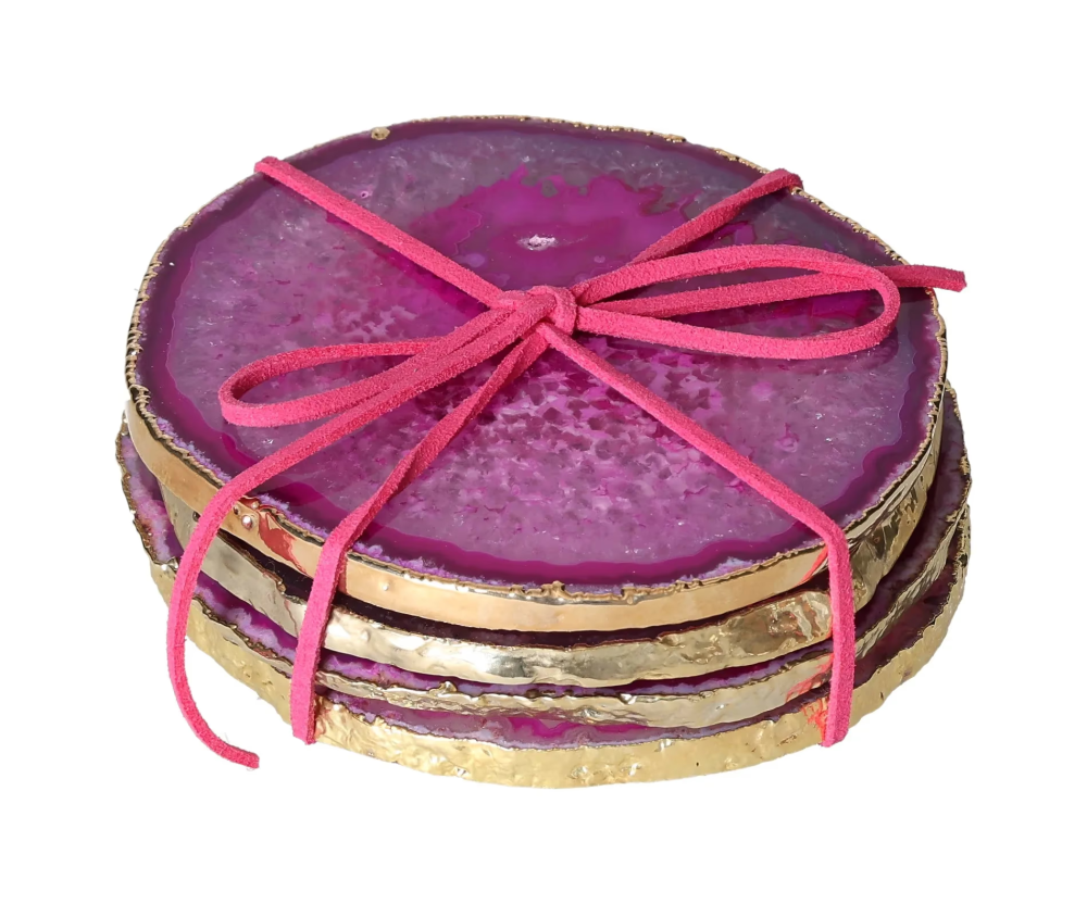 Agate Coasters Pink With Gold Trim 625364