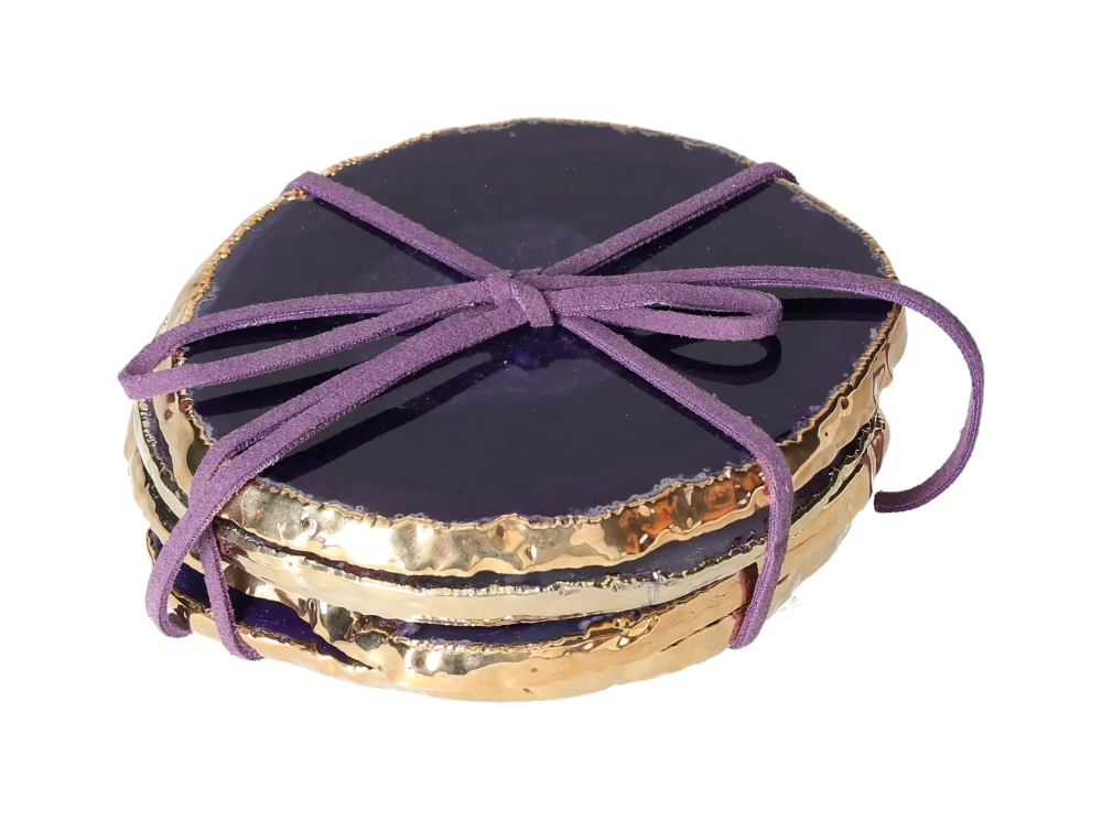 Agate Coasters Purple With Gold Trim 625401