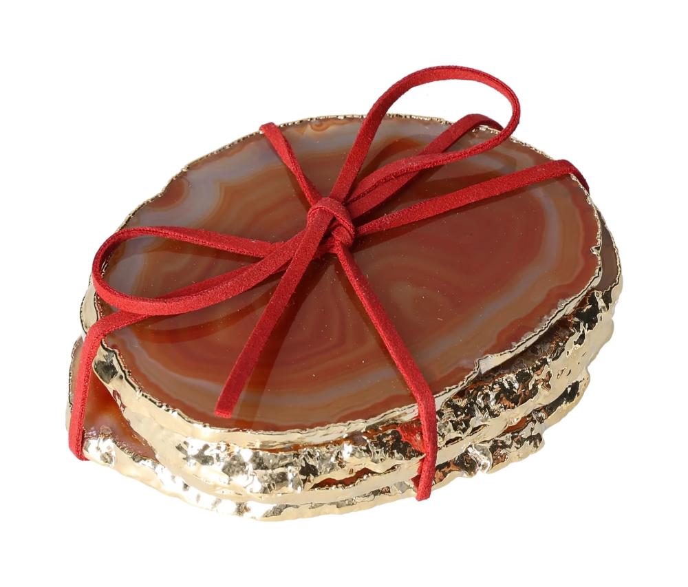 Agate Coasters Brown With Gold Trim 625432